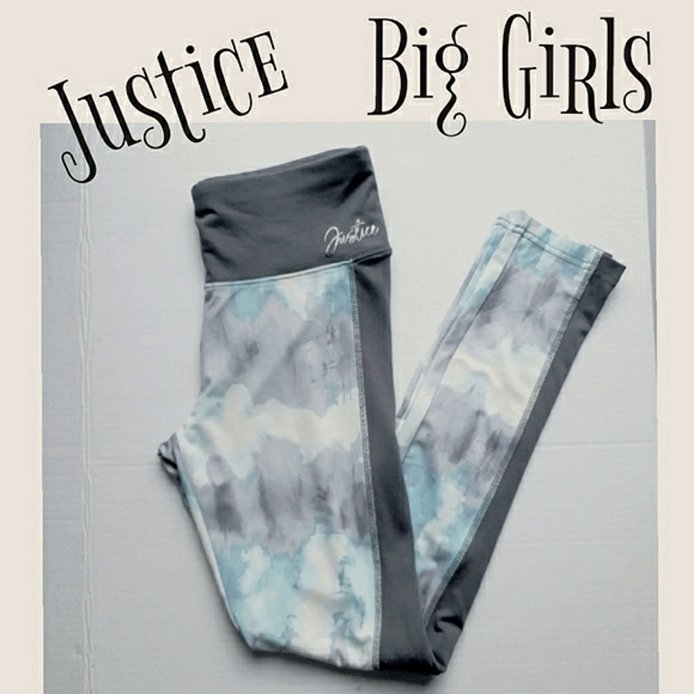 Justice Active Big Girls Grey & Blue Tie-Dyed High-Rise Leggings Sz 14-16